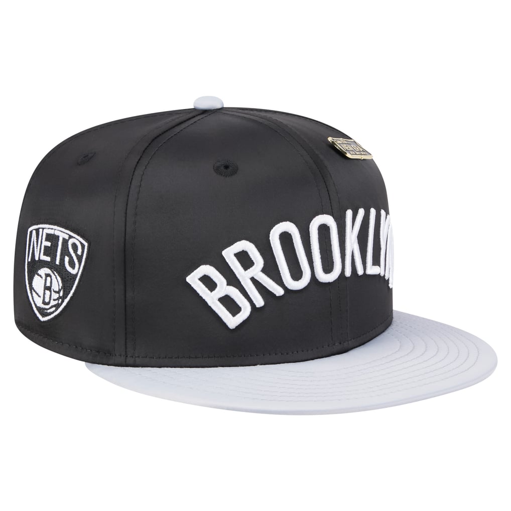  Brooklyn Nets New Era Throwback Satin Vintage Pin Two-Tone 59FIFTY Fitted Hat - Black/Gray